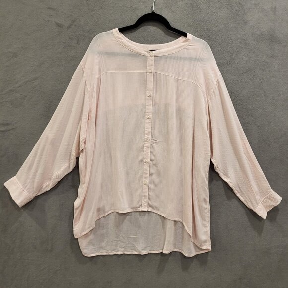 Nine West Button Top Women's Size XL Stripe Scoop Neck‎ Hi Low Hem Office Casual - Picture 1 of 7